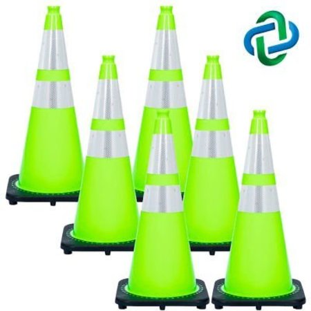GEC Mr. Chain DOT Traffic Cones, 28inH, 14in x 14in Base, 7 lbs, PVC, Safety Green, 6/Pack 97577-6
